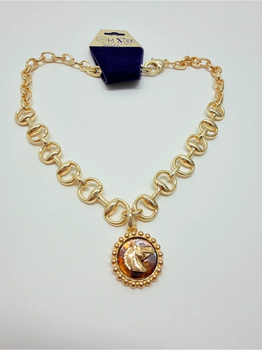 14k gold plated Horse bit Necklace & horsebit links with Horse pendant